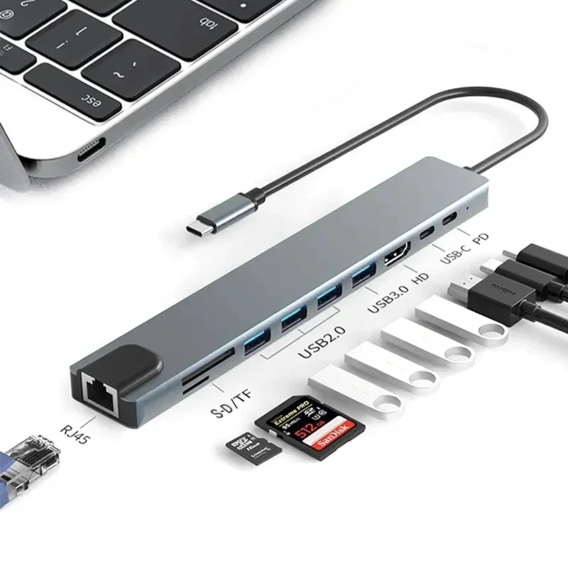 Type C to HDTV 10 in 1 Adapter MultiFunction USB Hub
