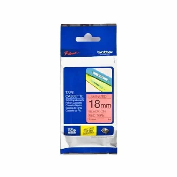 Brother TZE-441 Black on Red 18mm Laminated Label Tape