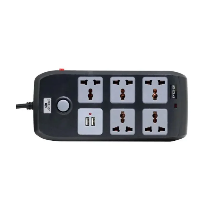 Lightwave EXT 52U Power Extension 5 Ports AC with 2 USB Ports Universal Socket Outlets – 3m
