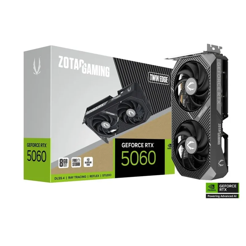 ZOTAC GAMING GeForce RTX 5060 Twin Edge 8GB GDDR7 Graphics Card, Display Outputs: 3 x DisplayPort 2.1b, 1 x HDMI 2.1b, Recommended Power Supply: 550W, Power Input: 8-pin – ZT-B50600E-10M