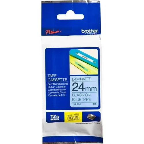 Brother TZE-551 Black on Blue 24mm Laminated Label Tape