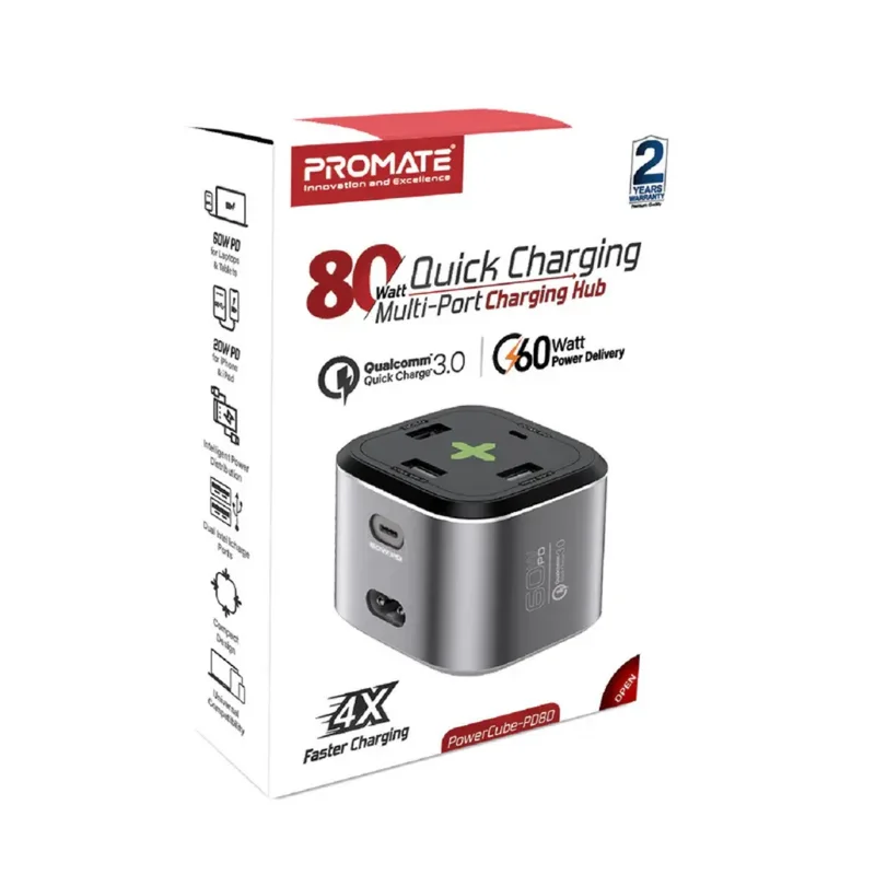 Promate PowerCube-PD80 80W Quick Charging Multi-Port Charging Station