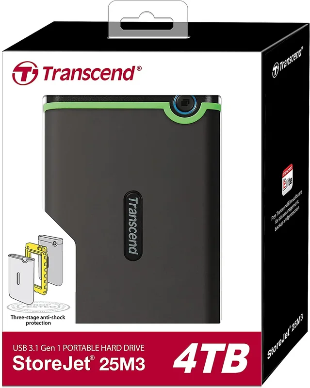TRANSCEND StoreJet 25M3 Hard Disk 4TB, USB 3.1 External Hard Drive