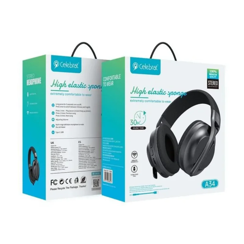 CELEBRAT A34 Over-ear Bluetooth Headset
