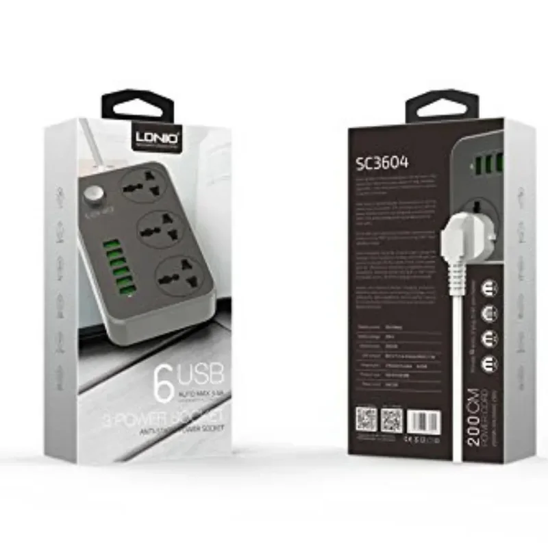 LDNIO SC3604 Power Strip With 3 Universal Socket, 6 USB Charging Ports Power Extension